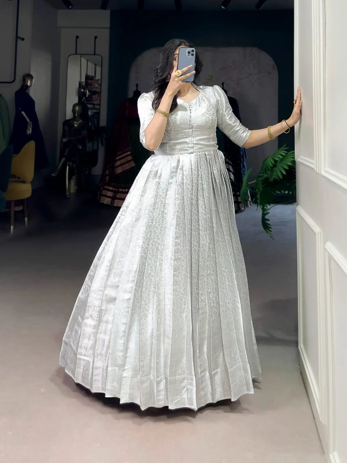 Silver Grey Kanjivaram Gown